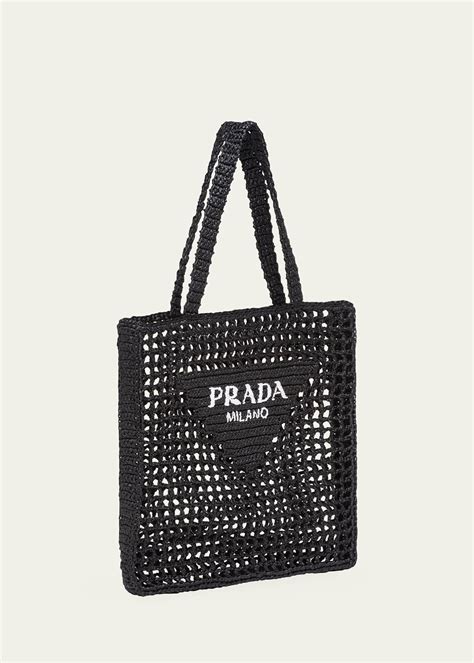 Prada + Bicolor Woven Logo Shopper Tote Bag